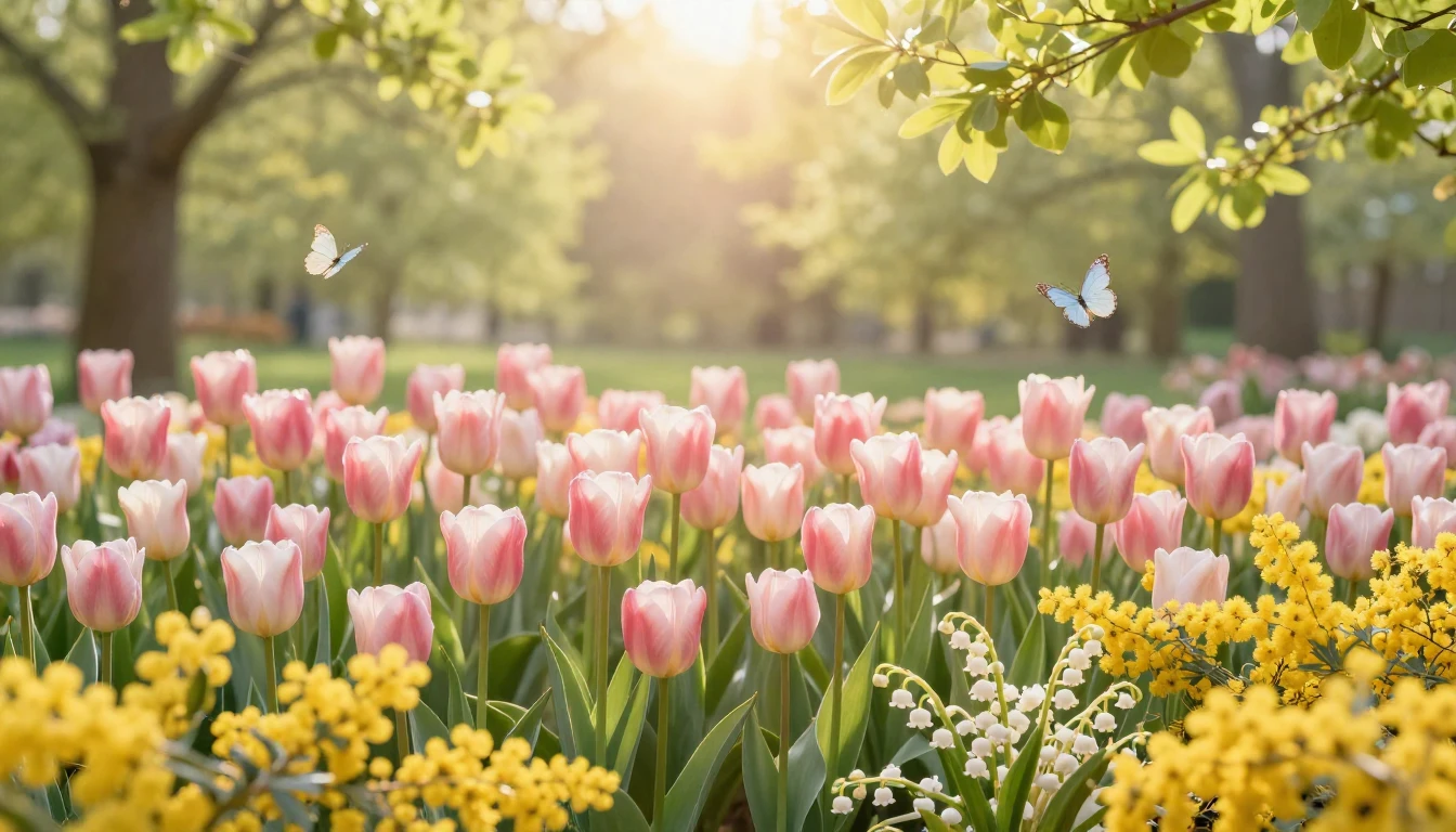 A breathtaking spring scenery showcasing a vibrant field of ...