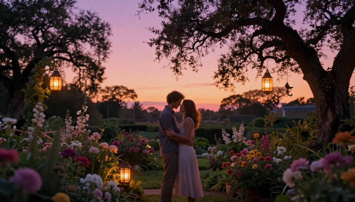 A romantic and cozy scene of a couple standing together in a...