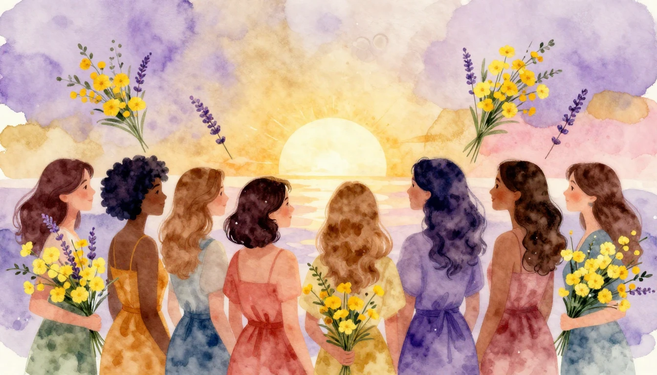 A vibrant and soft watercolor illustration celebrating femal...