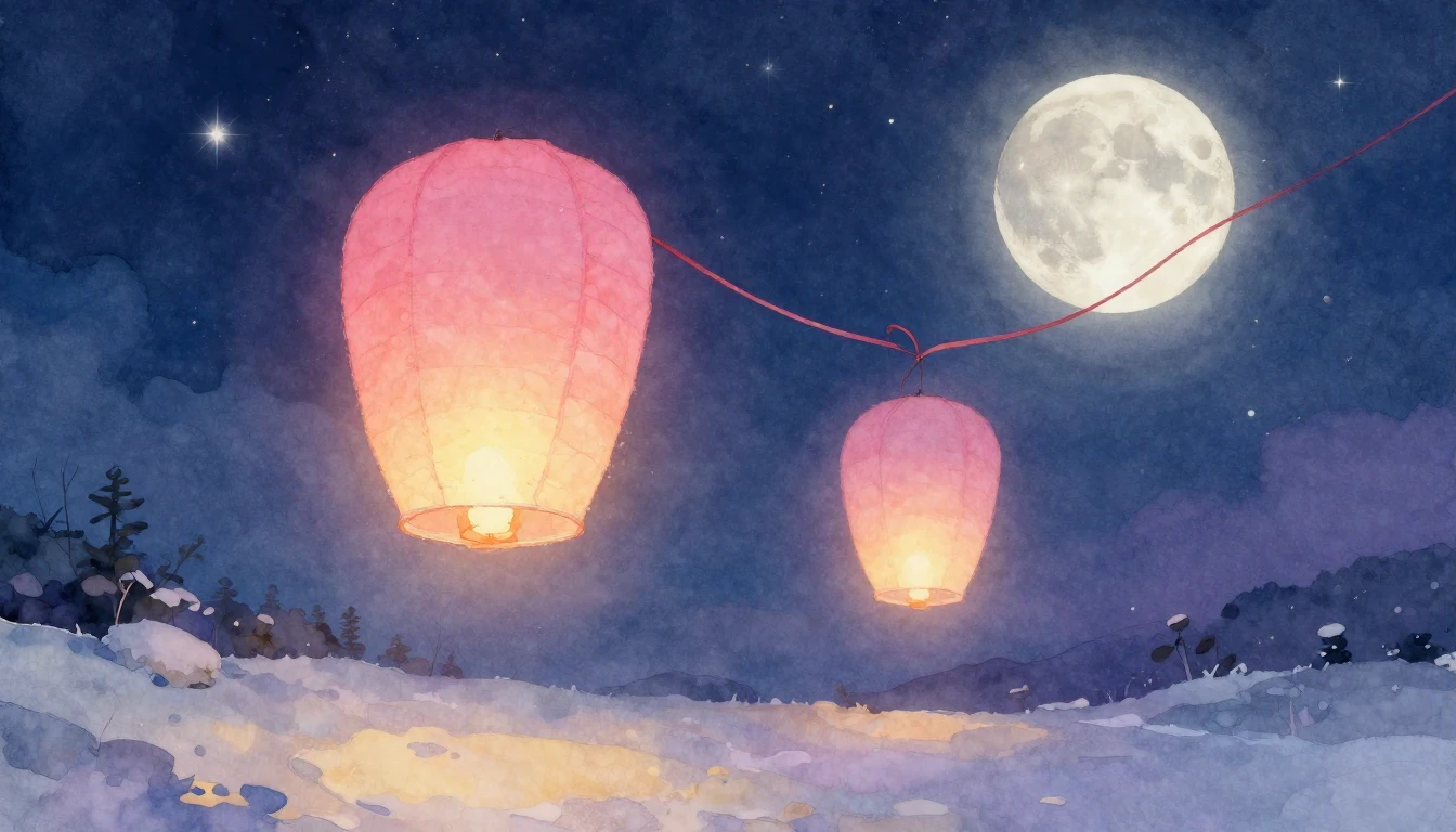 A soft and dreamy composition showing two glowing paper lant...