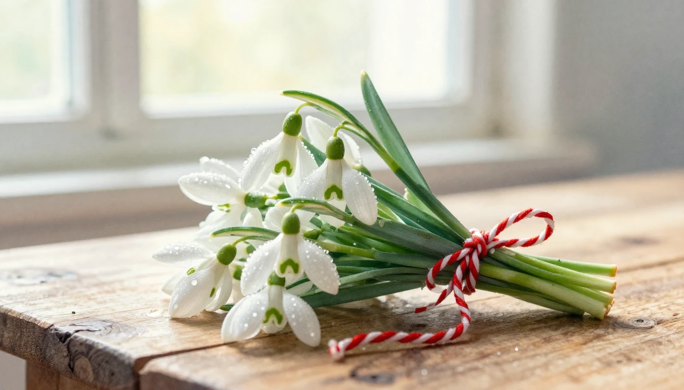 A delicate and artistic composition featuring a bouquet of f...