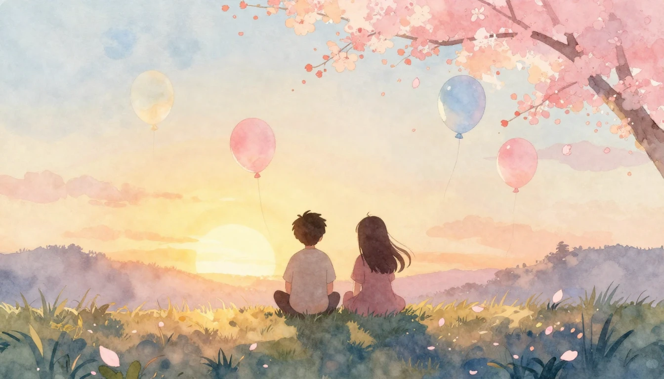 A heartwarming watercolor illustration depicting two silhoue...