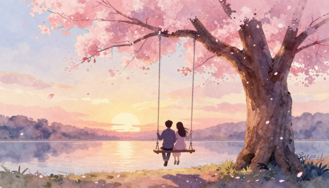 A soft and dreamy watercolor illustration depicting a romant...