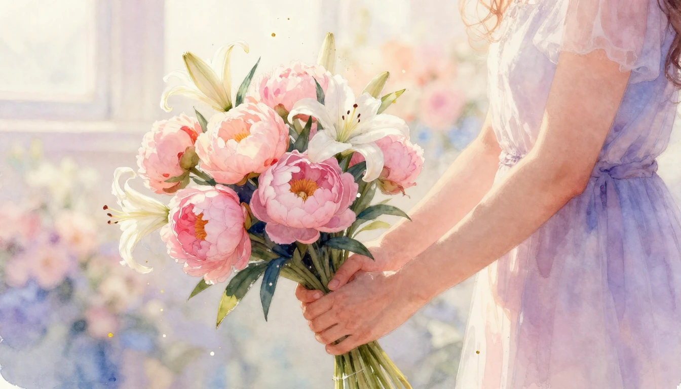 An ethereal and heartwarming watercolor painting depicting a...