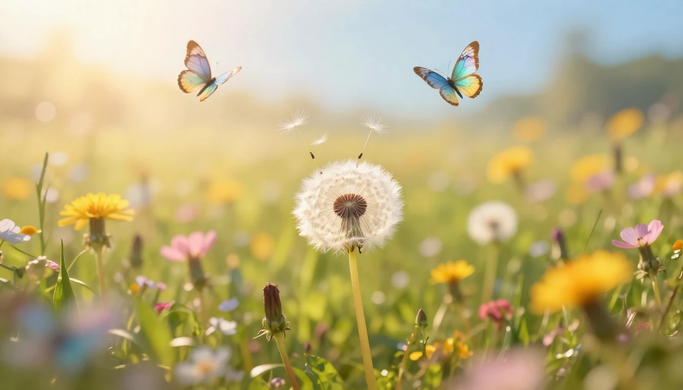 A bright and uplifting scene in a lush meadow filled with vi...