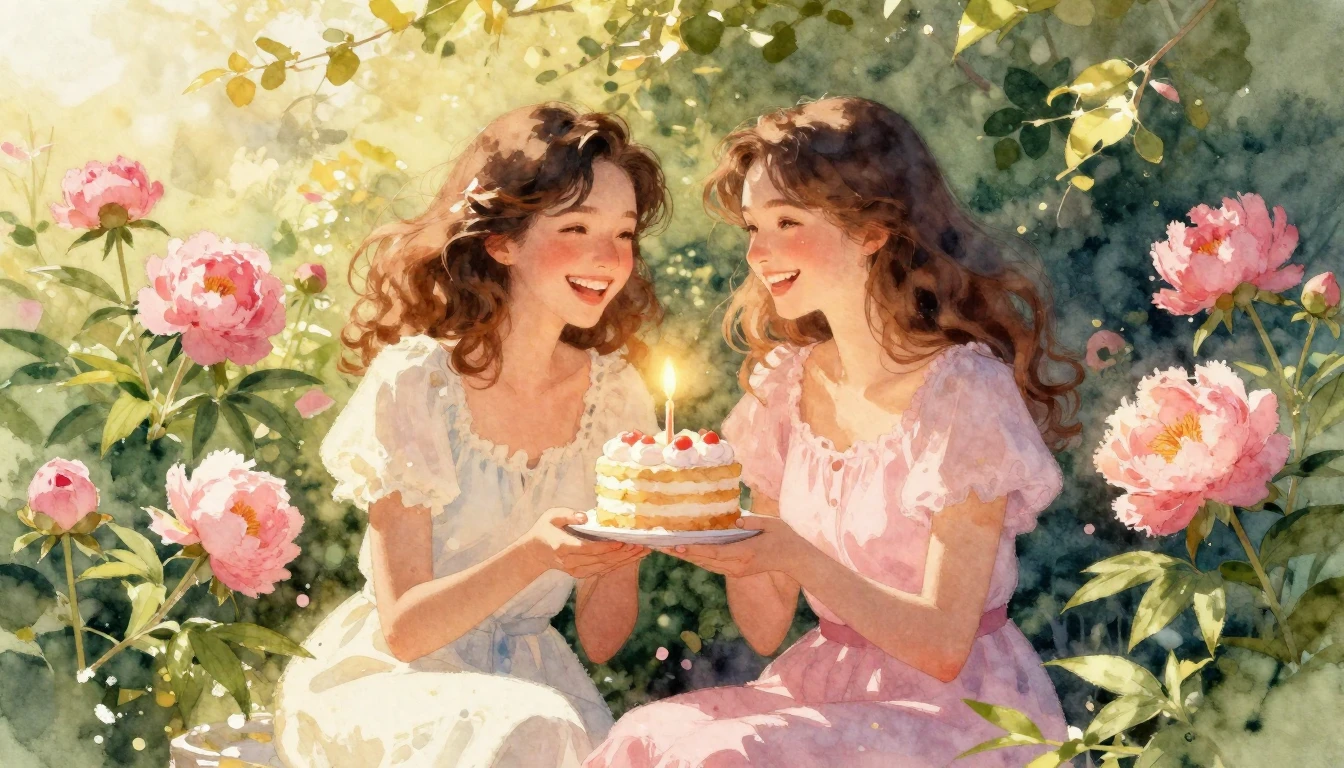 A warm and heartwarming watercolor painting of two female fr...