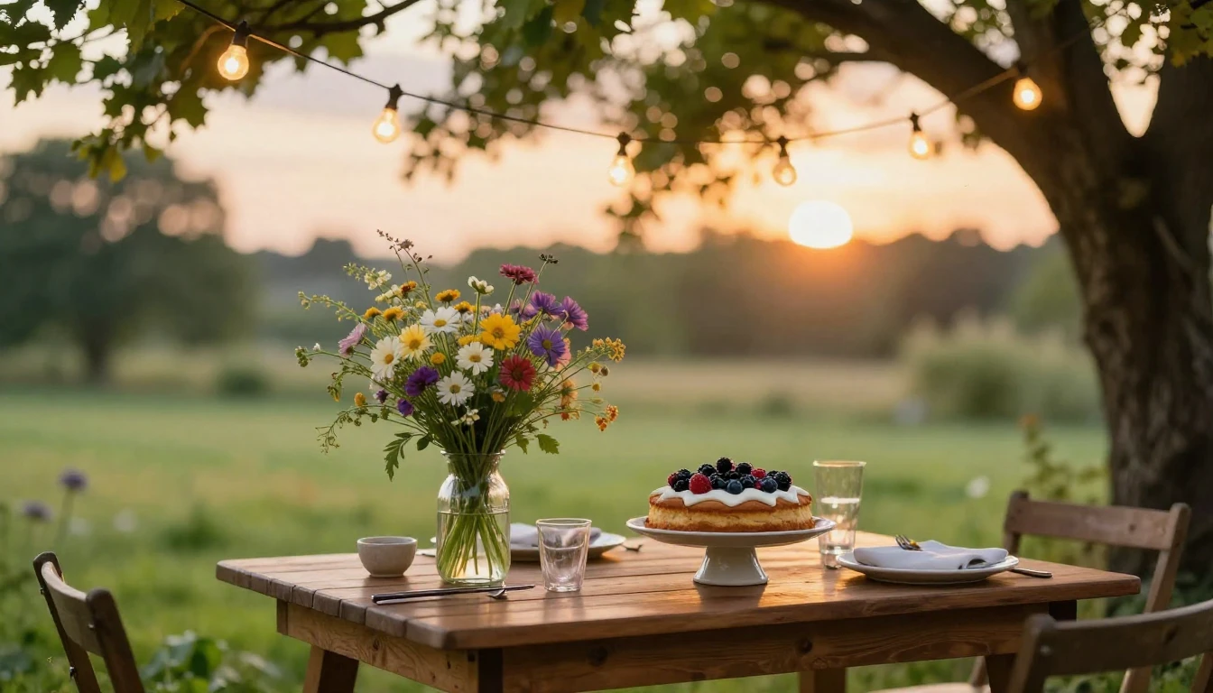 A warm and inviting scene of a beautifully decorated outdoor...