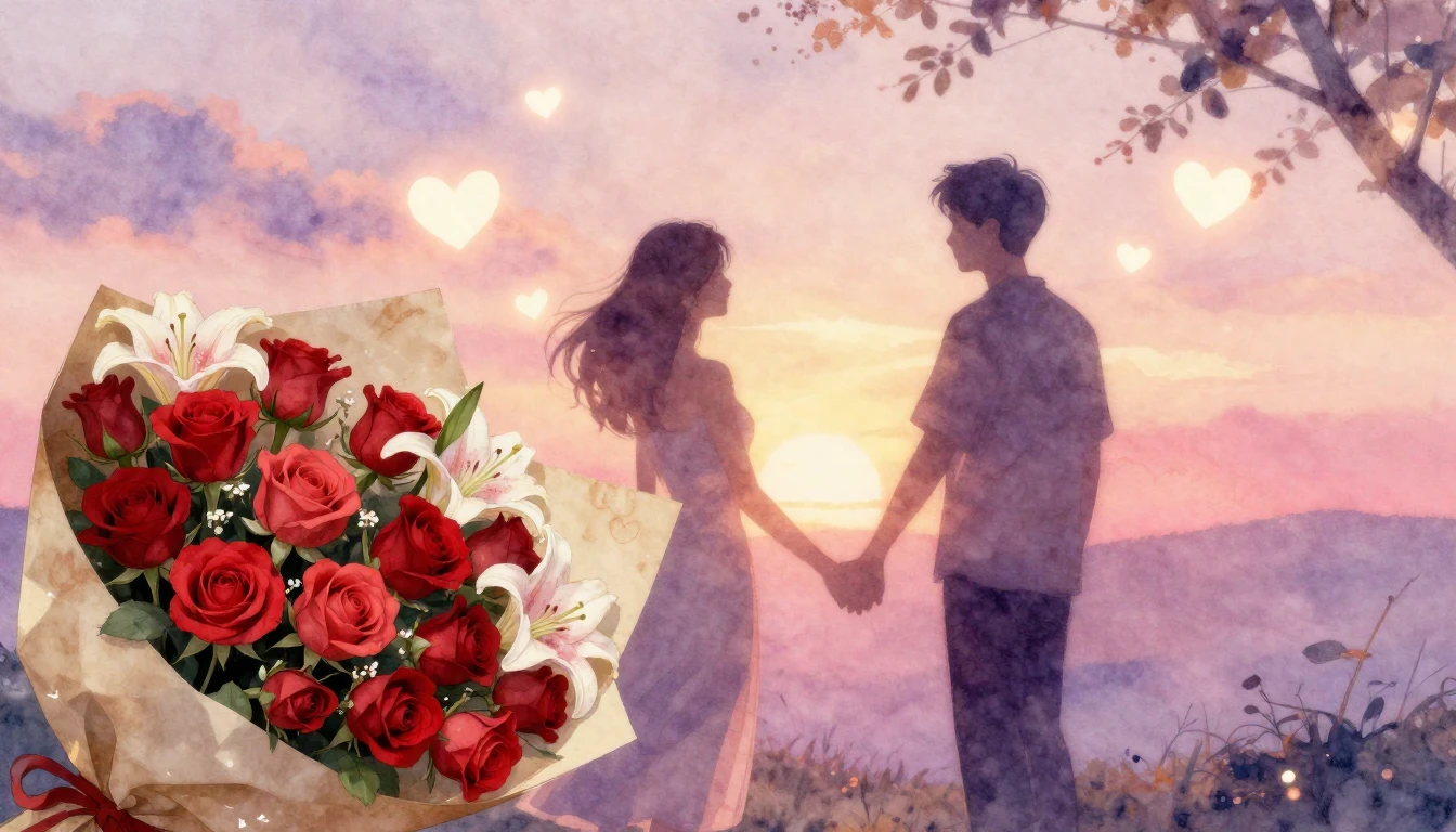 A romantic and dreamy watercolor composition symbolizing ete...