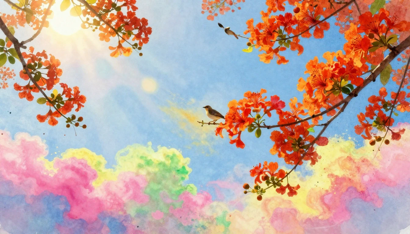 A vibrant and dreamy watercolor painting capturing the essen...