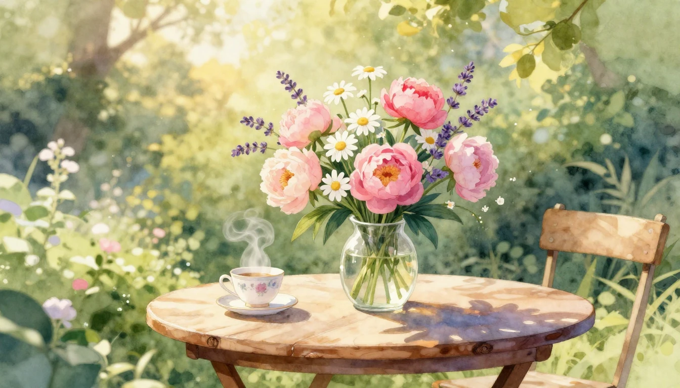 A beautiful and serene watercolor illustration of a sun-dren...