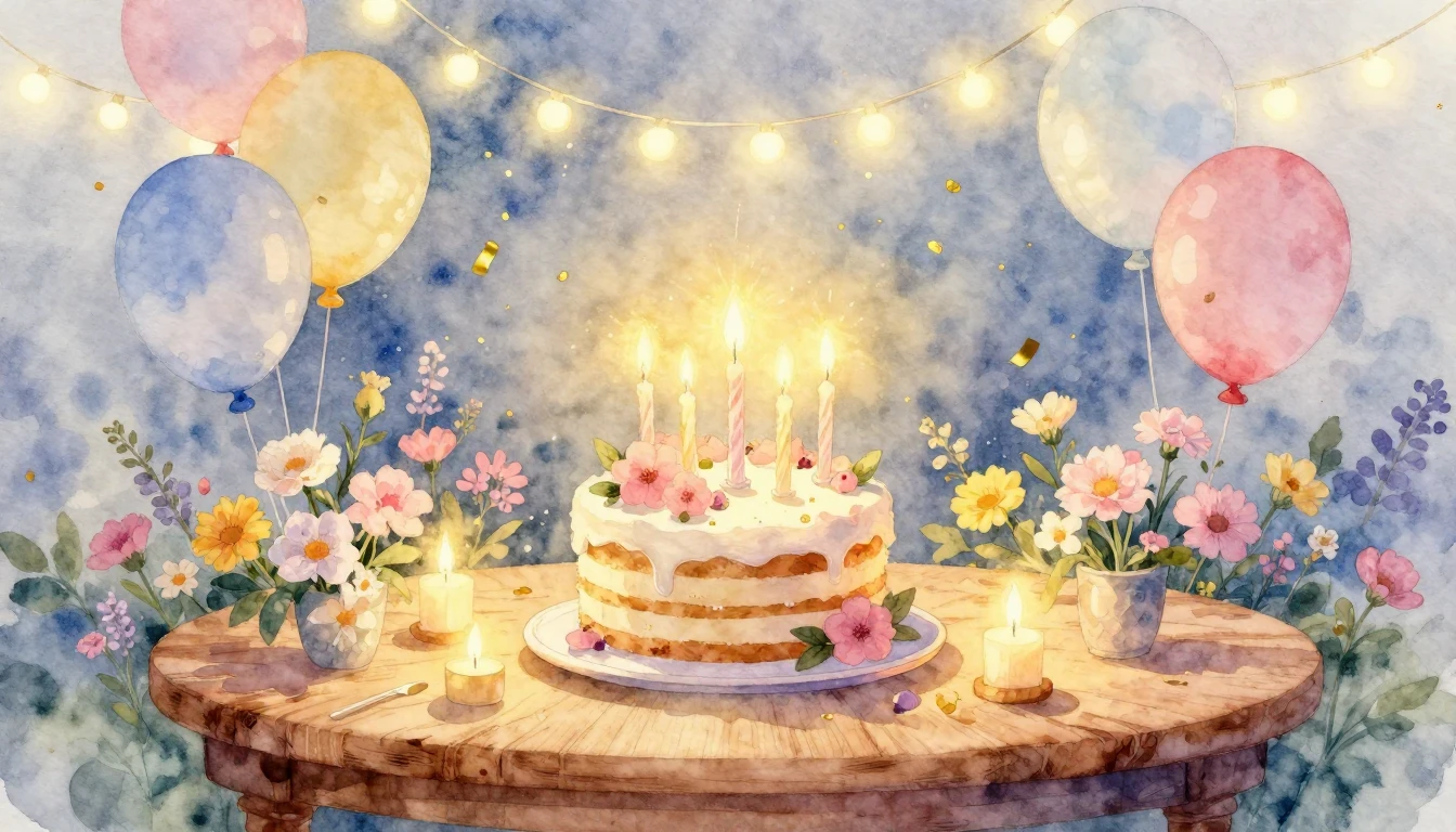 A soft and enchanting watercolor illustration of a festive c...