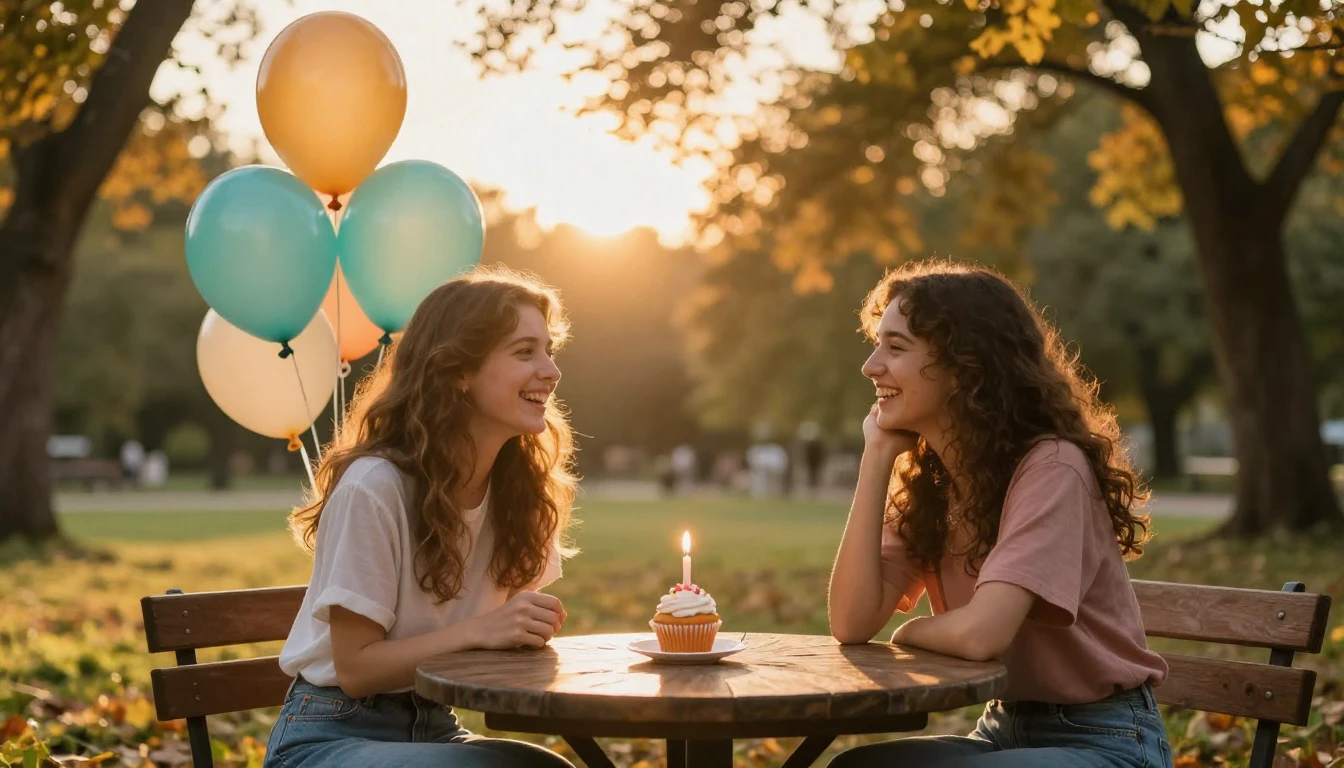 A heartwarming scene of two best friends sitting on a wooden...