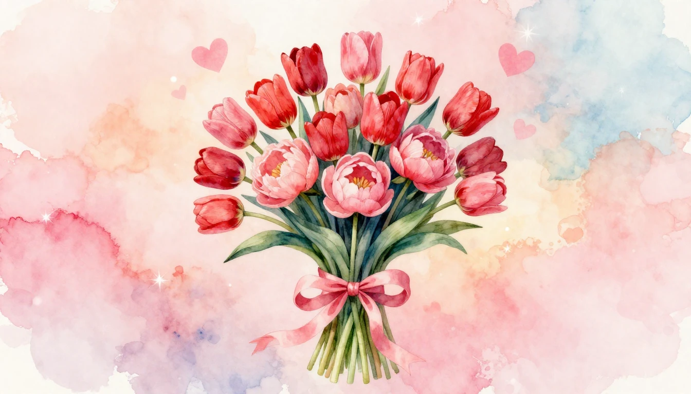 A soft and dreamy watercolor composition representing romanc...