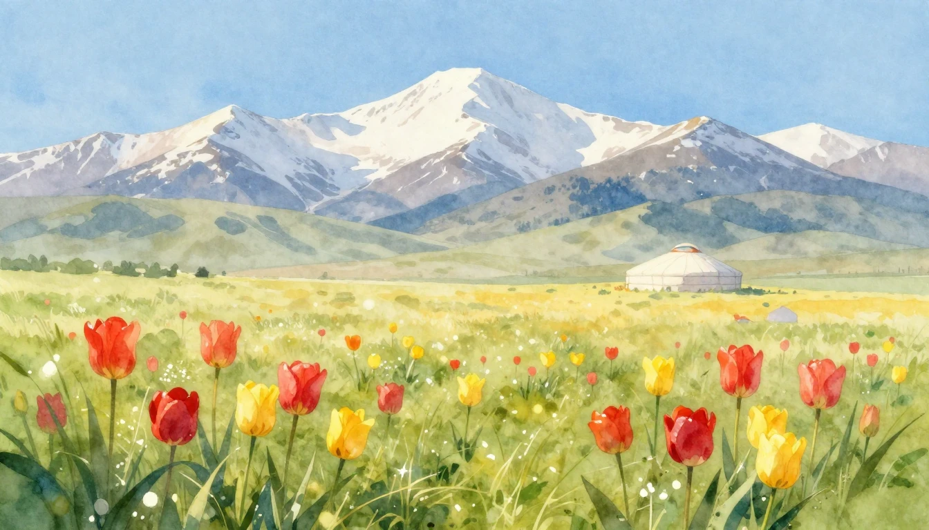 A breathtaking, soft watercolor painting depicting the arriv...