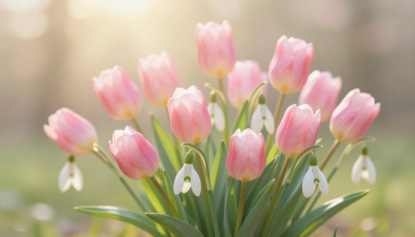 A beautiful spring composition featuring a lush bouquet of b...