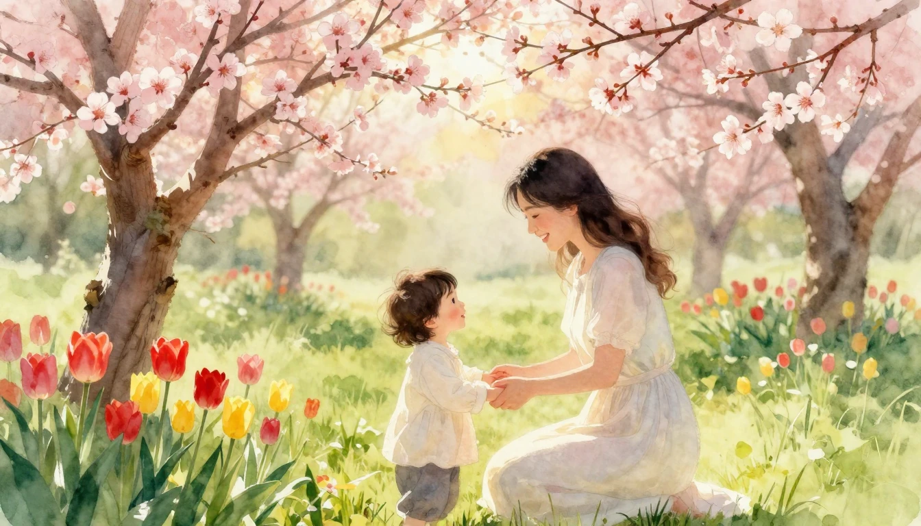 A heartwarming scene of a mother and her young child in a lu...