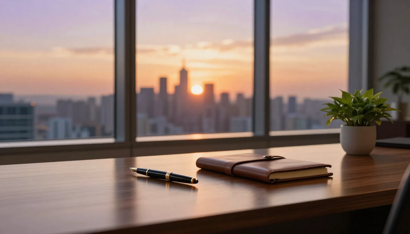 A sophisticated and modern executive office desk during the ...