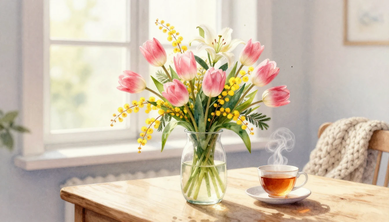 A delicate and heartwarming watercolor painting of a beautif...