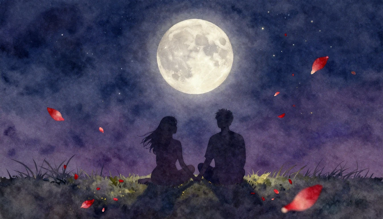 A dreamy and soft watercolor painting depicting two silhouet...