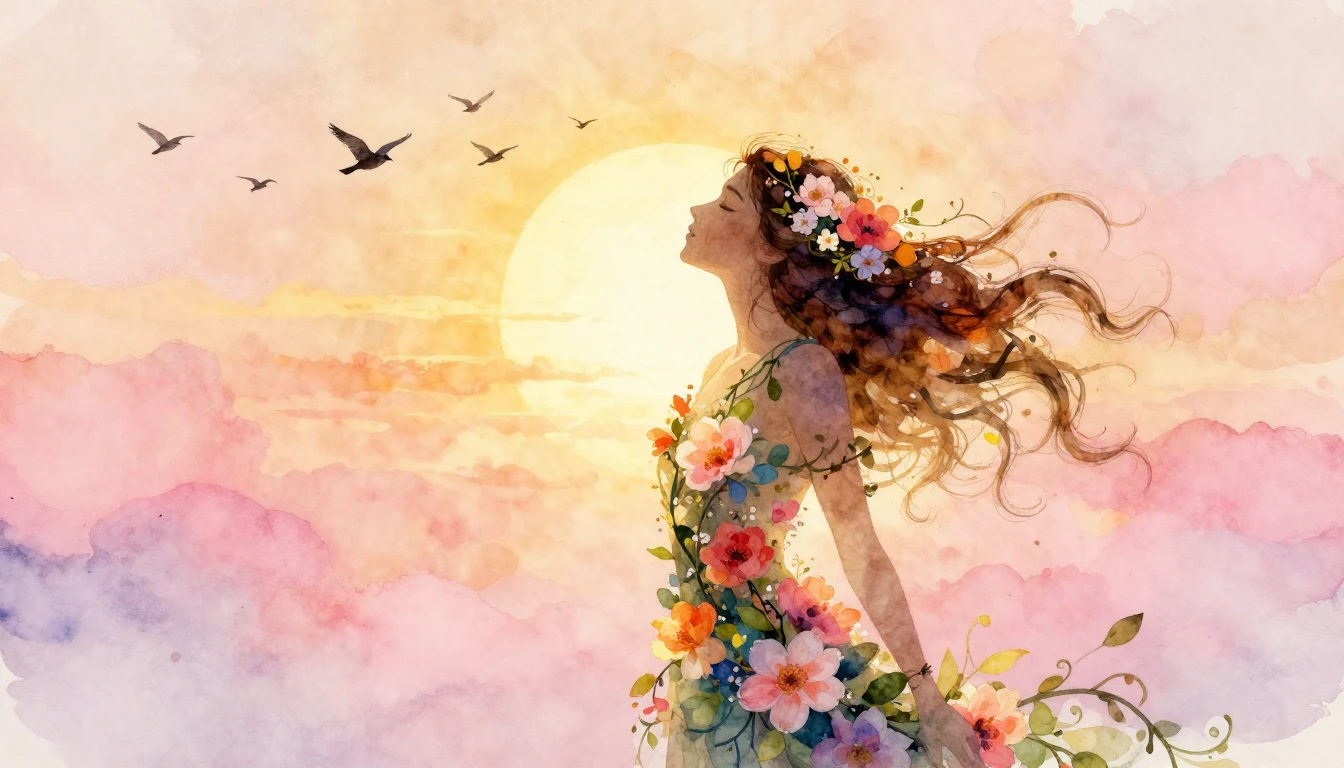 A conceptual watercolor illustration symbolizing female stre...