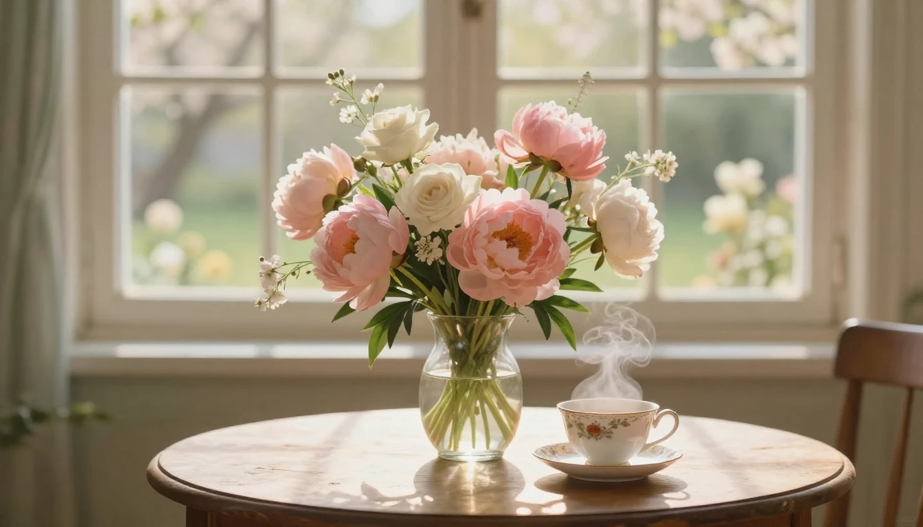 A beautiful and ethereal painting depicting a scene of warmt...