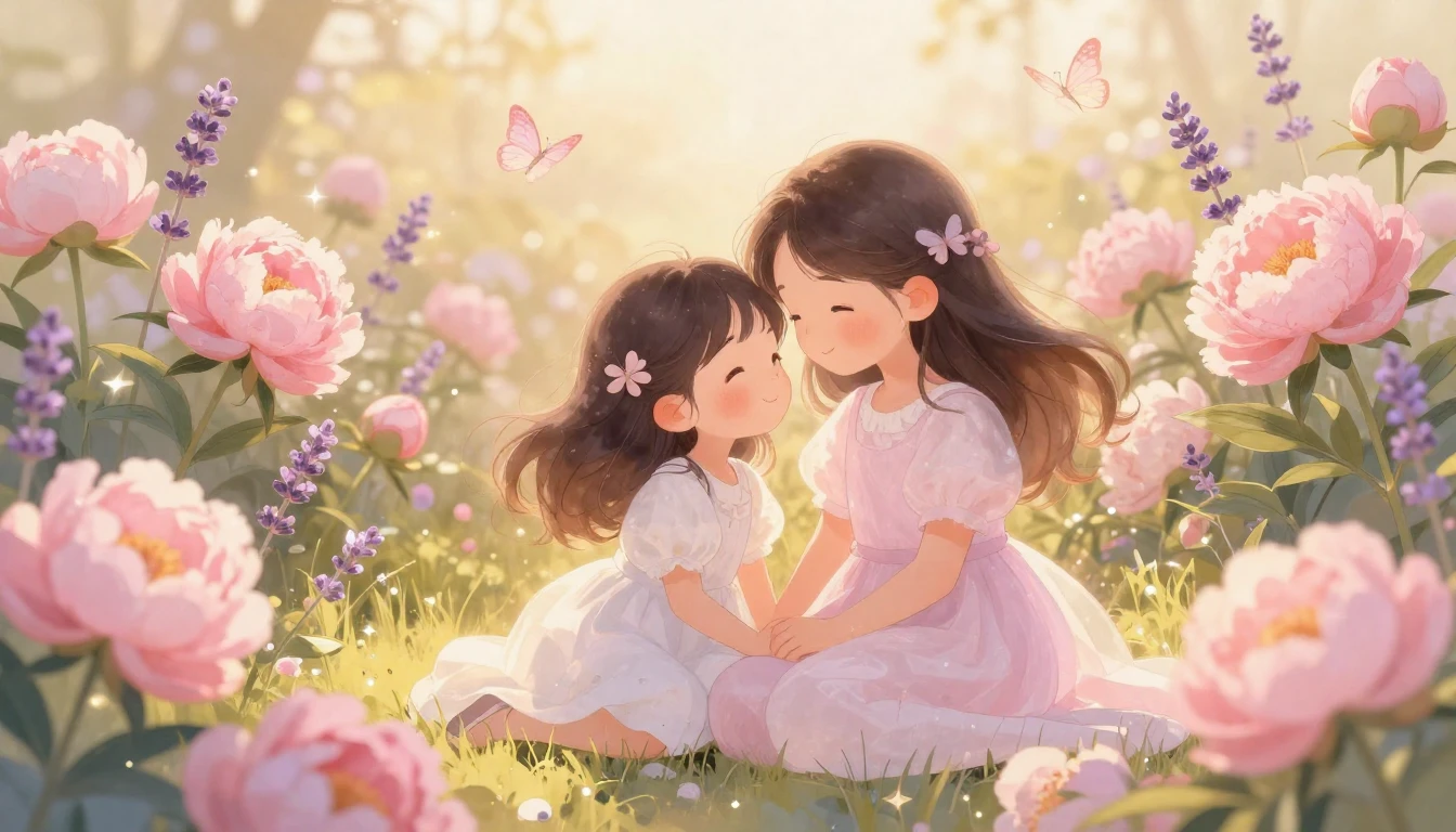 A beautiful and dreamy illustration of a young girl sitting ...