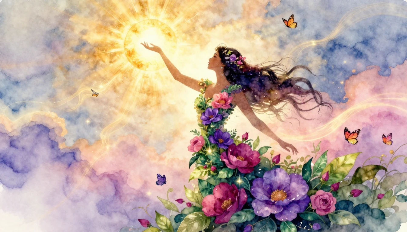 An enchanting and empowering watercolor illustration of a gr...