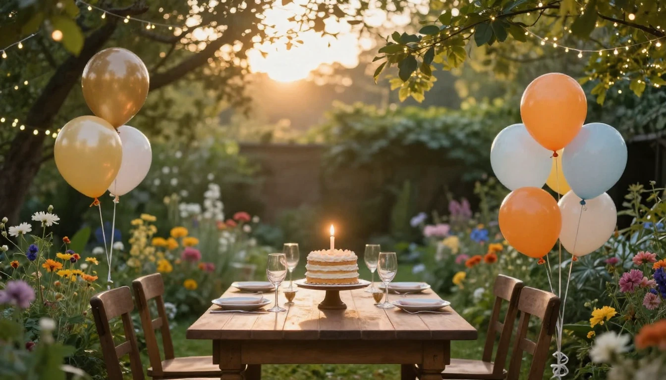 A warm and inviting scene of a cozy garden celebration durin...