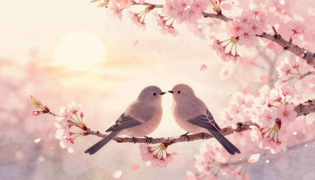 A soft and dreamy watercolor painting depicting two silhouet...