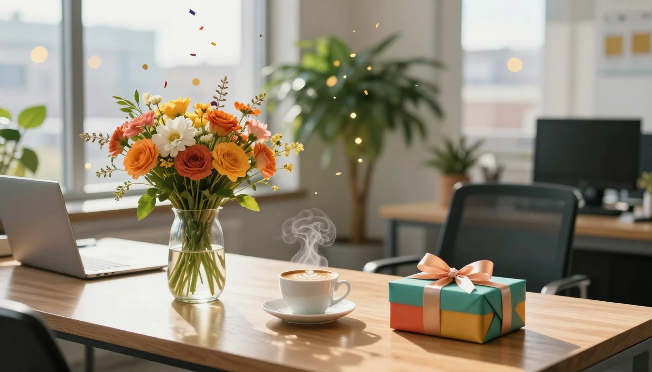 A cozy and modern office workspace transformed into a celebr...