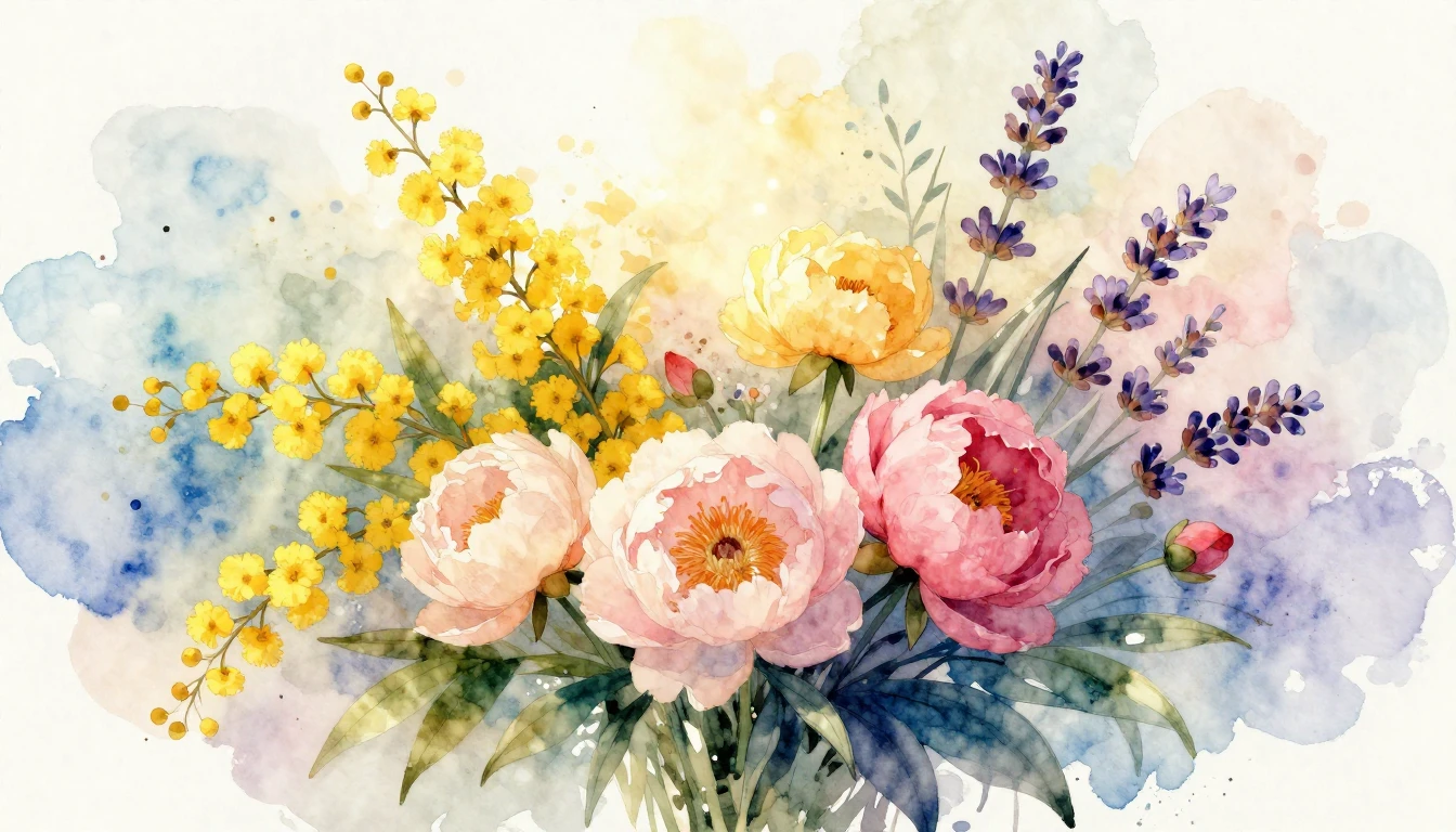 A delicate and vibrant watercolor illustration celebrating I...