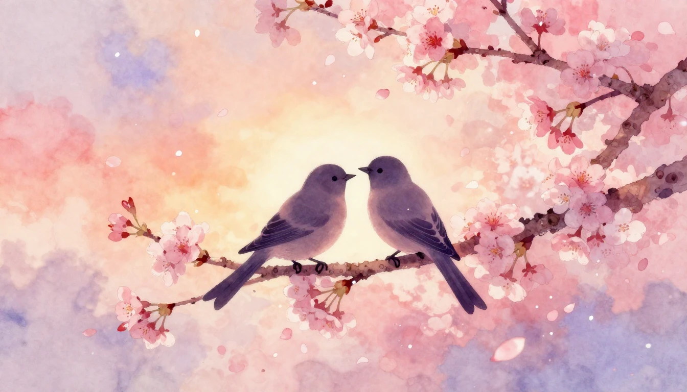 A soft and dreamy watercolor painting depicting two silhouet...