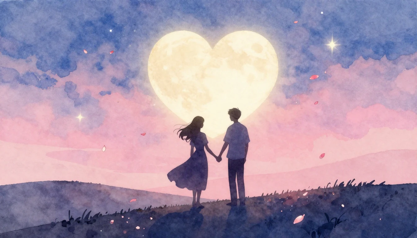 A dreamy and romantic watercolor illustration depicting two ...