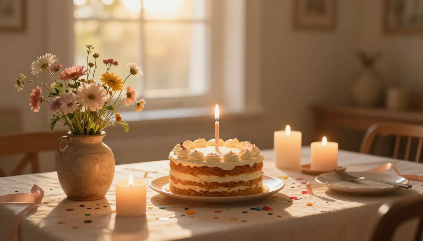 A warm and cozy celebratory scene featuring a beautifully de...