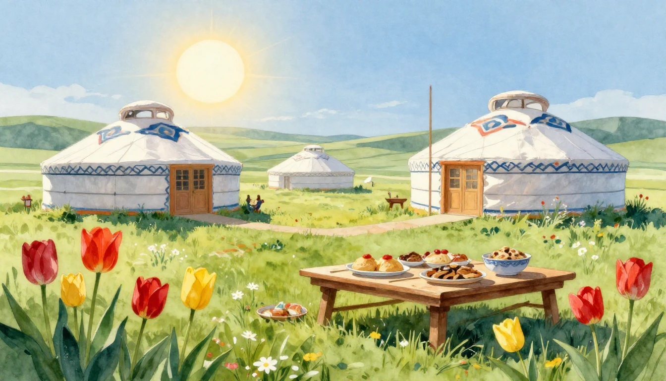 A vibrant and festive watercolor painting depicting the cele...