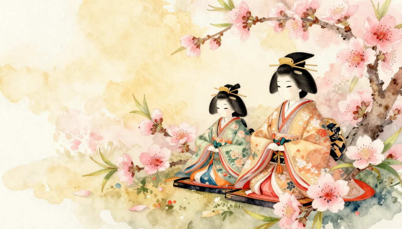 A delicate watercolor illustration of traditional Japanese H...