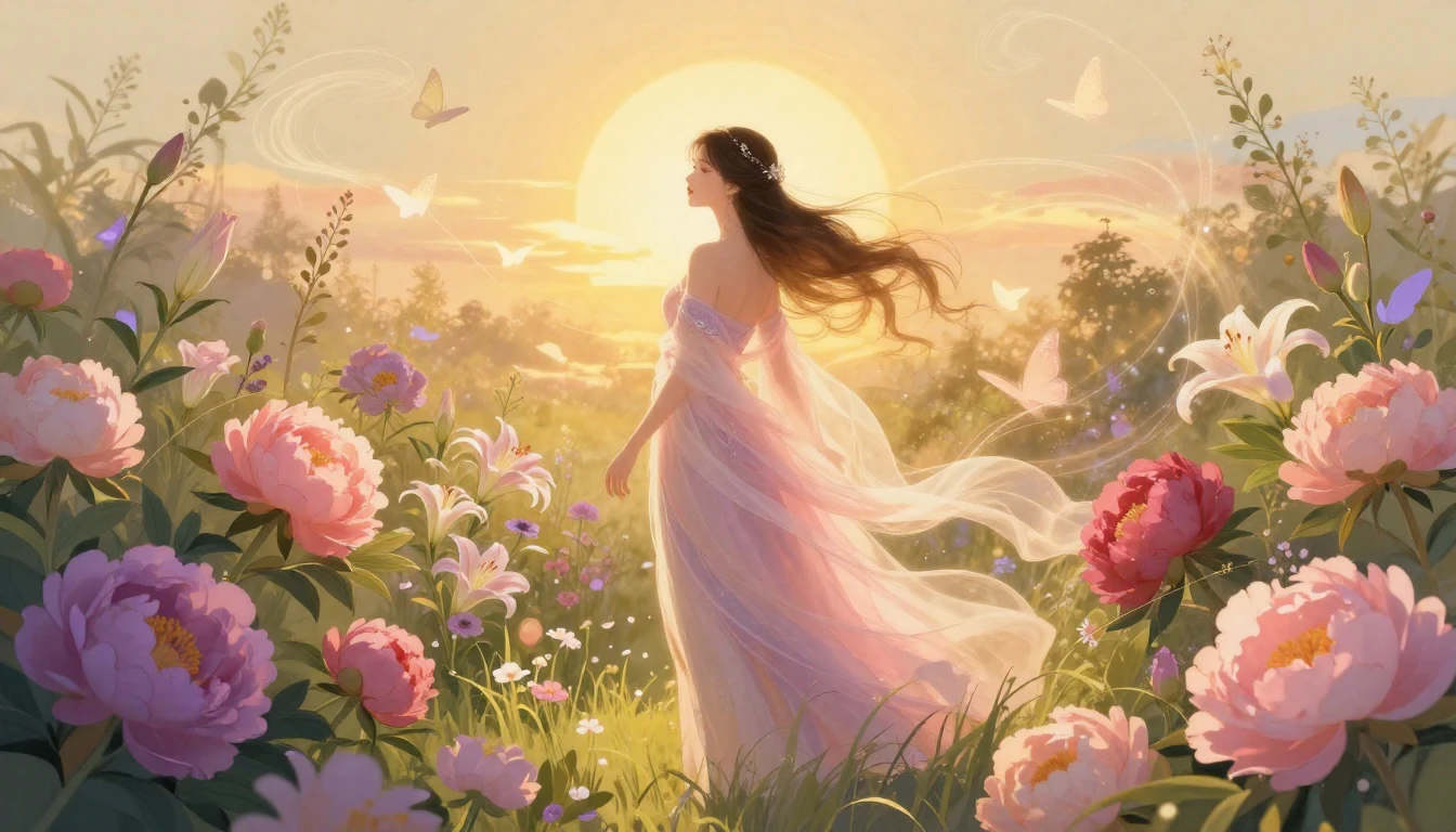 A beautiful and ethereal illustration of a woman standing in...