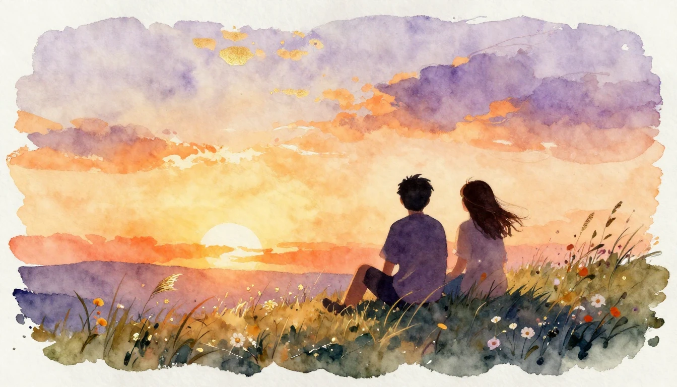 A beautiful watercolor painting capturing a serene moment of...