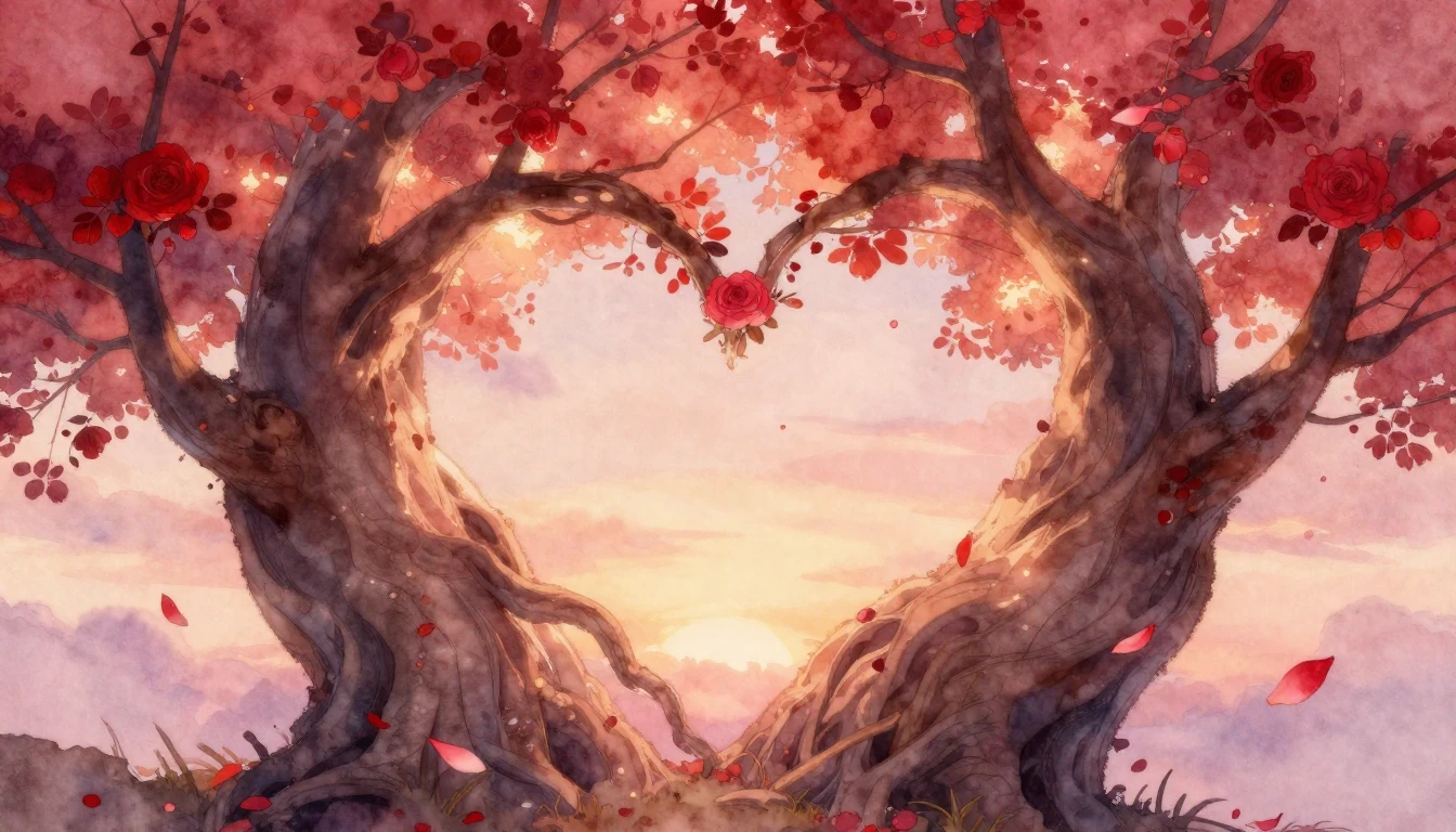 A soft and dreamy watercolor painting depicting two ancient ...