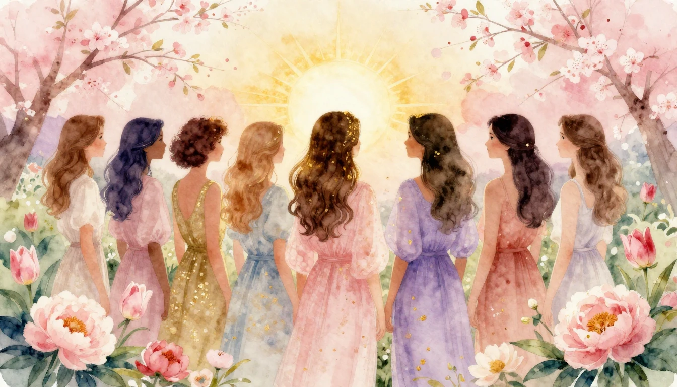 A beautiful watercolor painting depicting a diverse group of...