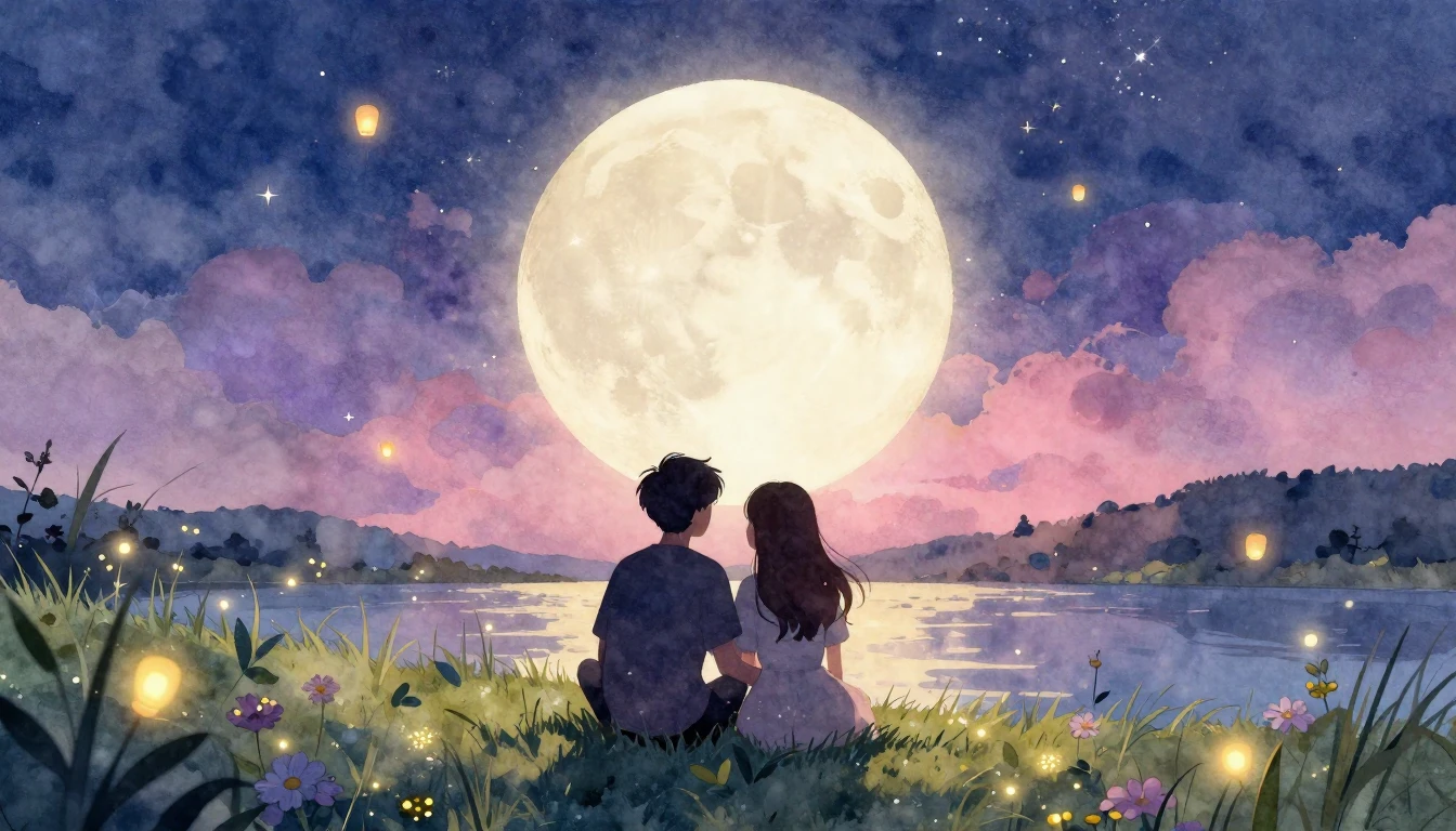 A romantic and whimsical watercolor illustration depicting t...