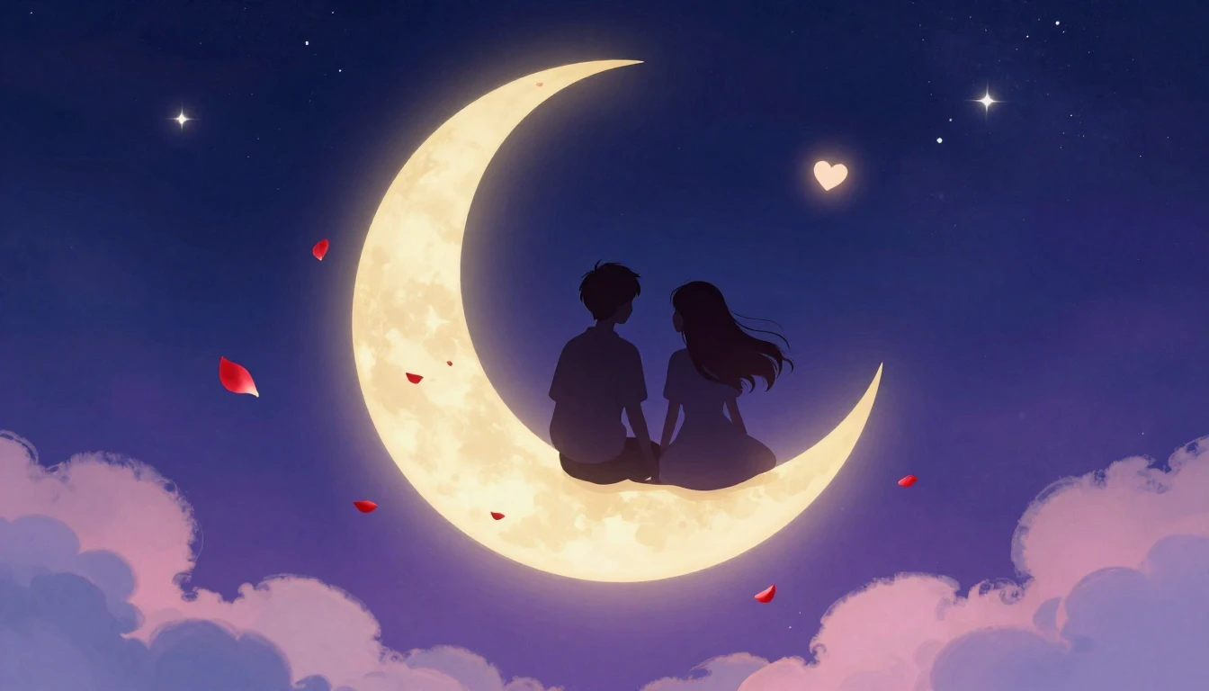A romantic and dreamy illustration featuring two stylized si...