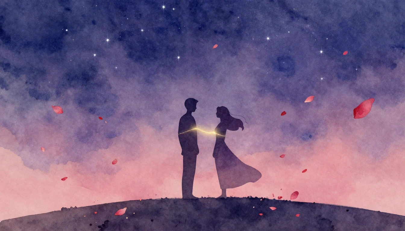 A soft and dreamy watercolor illustration depicting two abst...