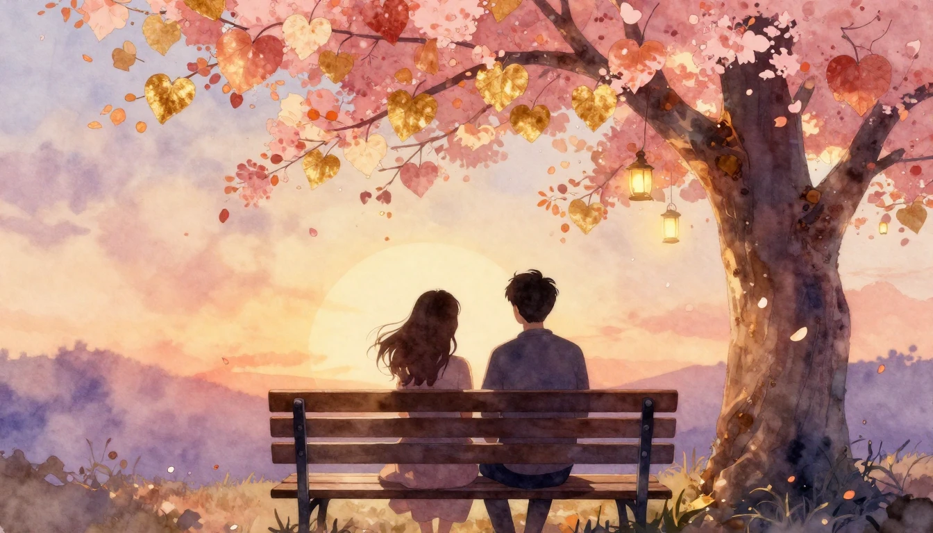 A beautiful watercolor painting depicting the essence of lov...