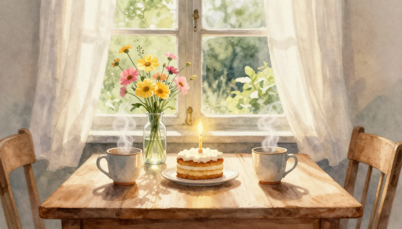 A warm and nostalgic watercolor painting depicting a cozy wo...