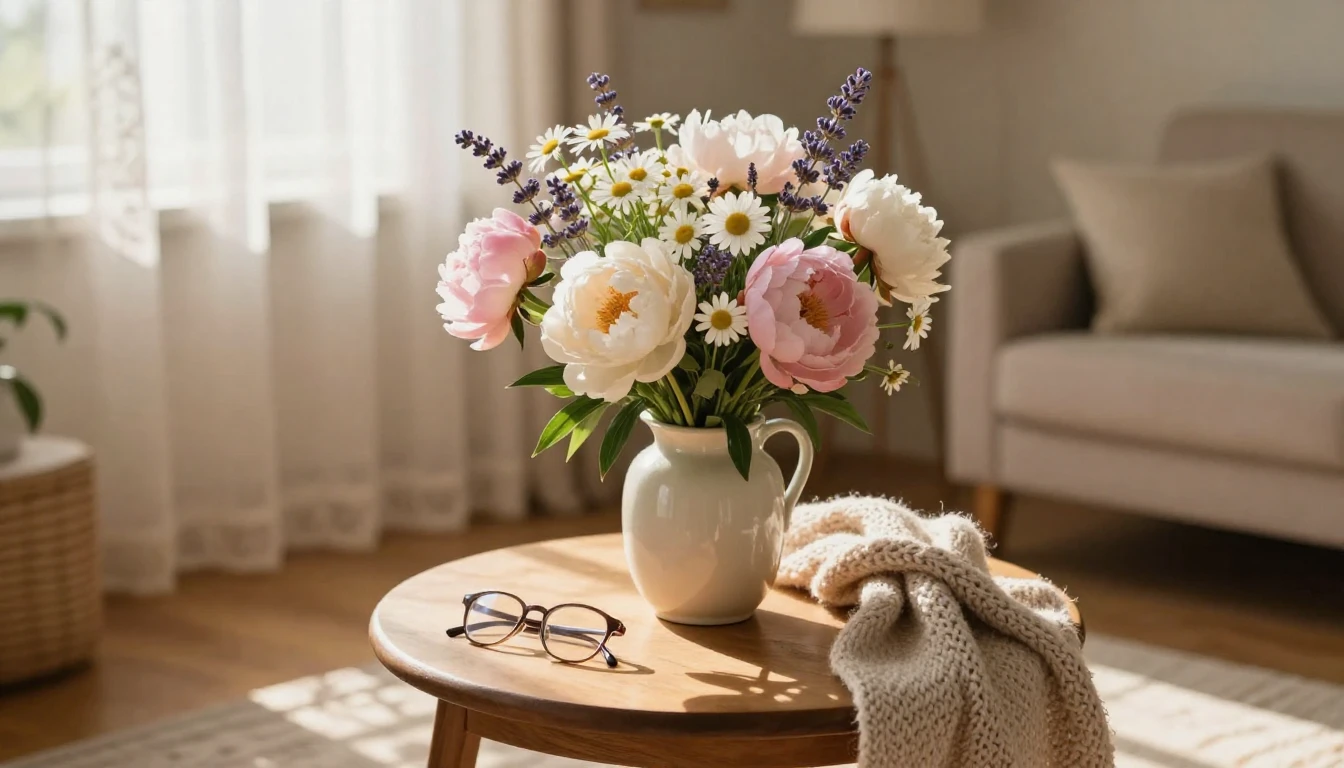 A heartwarming and tender scene set in a sun-drenched, cozy ...