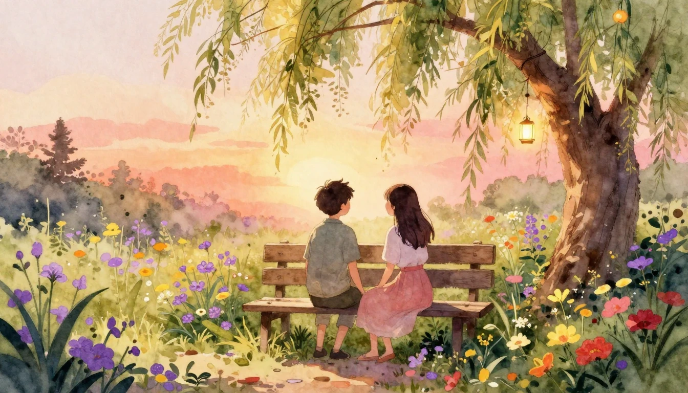 A warm and heartwarming watercolor illustration of two close...