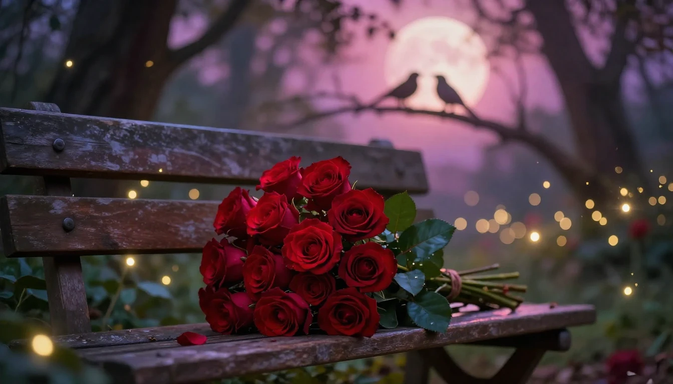 A romantic and dreamy scene featuring a lush bouquet of vibr...