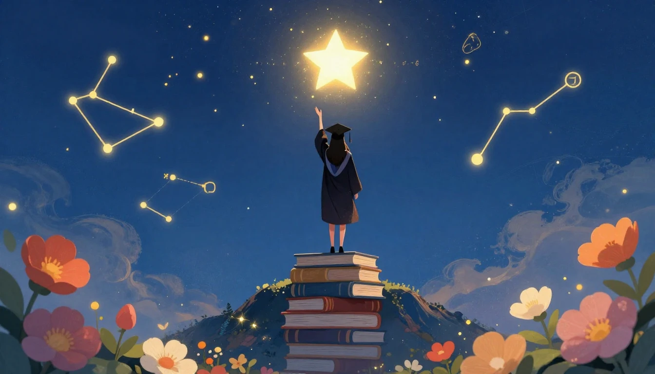 A whimsical and artistic illustration representing graduatio...