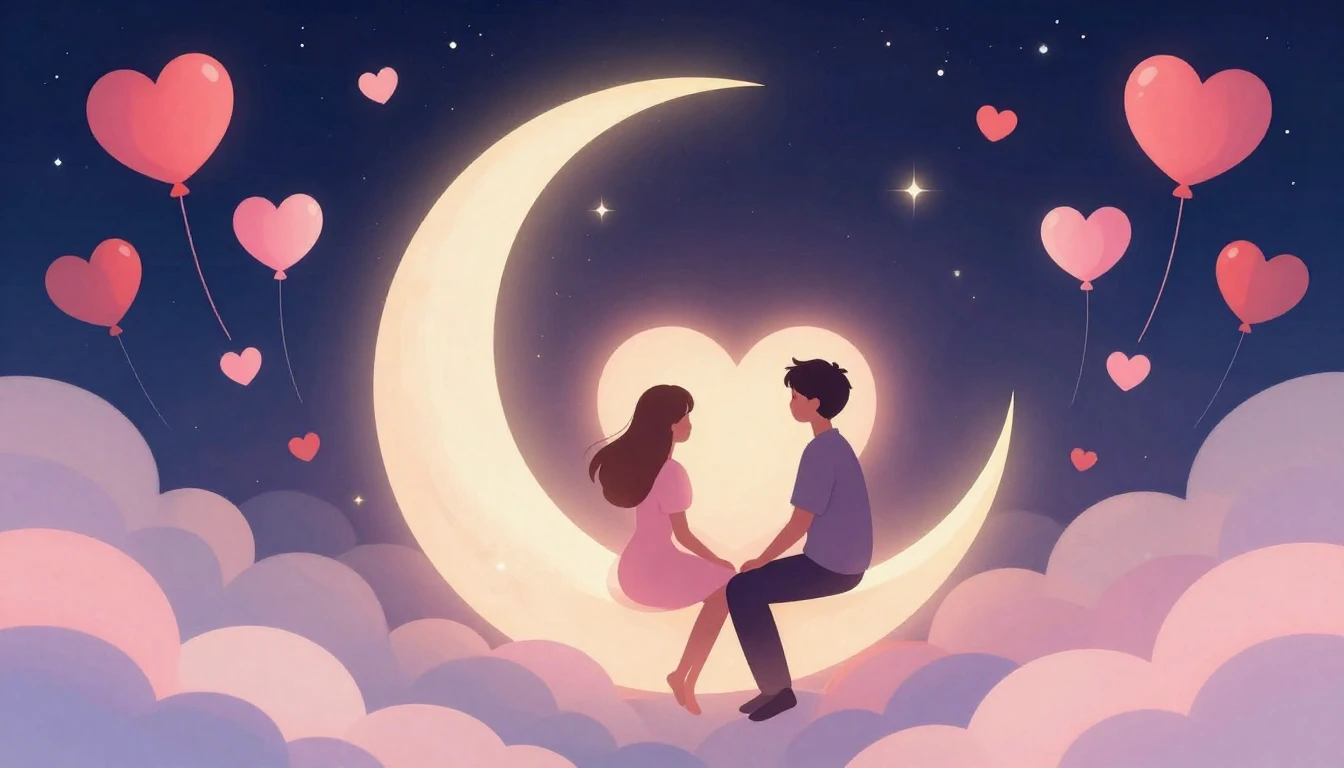 A warm and romantic illustration featuring two stylized silh...